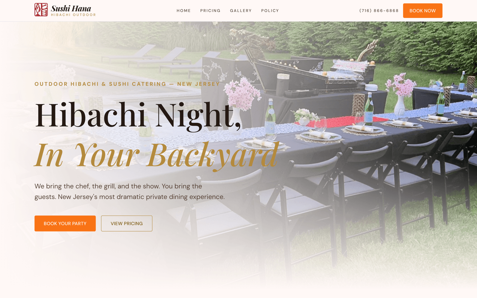 Sushi Hana Hibachi Outdoor website on a laptop