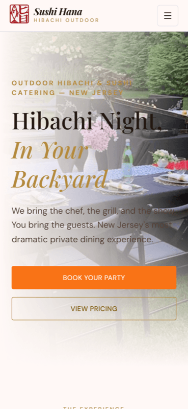 Sushi Hana Hibachi Outdoor website on a phone