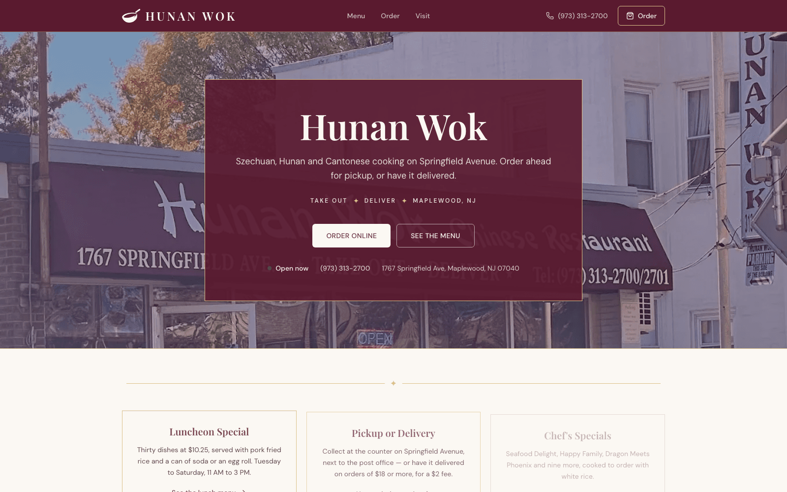 Hunan Wok restaurant website