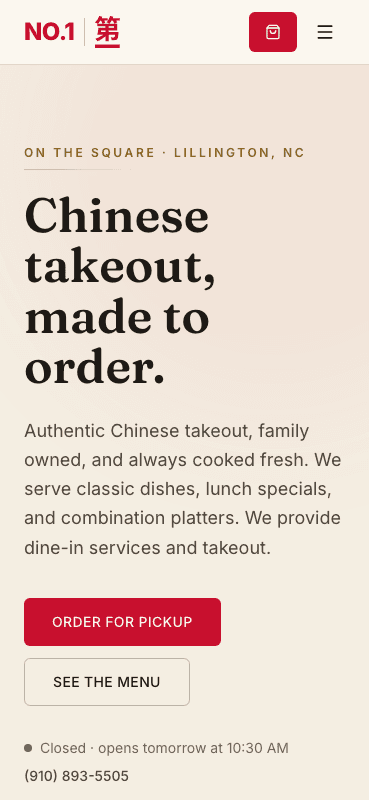 NO.1 Restaurant website on a phone
