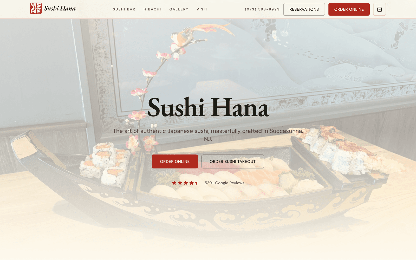 Sushi Hana website on a laptop